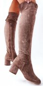 Dámske kožené zateplené čižmy nad kolená 11764 - béžové