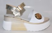 Dámske kožené sandálky 12065 - bielo zlaté