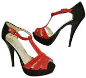 Kožené sandálky - čierno-červené